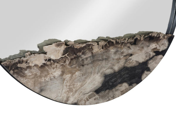 Phillips Collection Petrified Wood and Black Metal Square Wall Mirror Sculptural Organic Foyer Accent Large ID121104