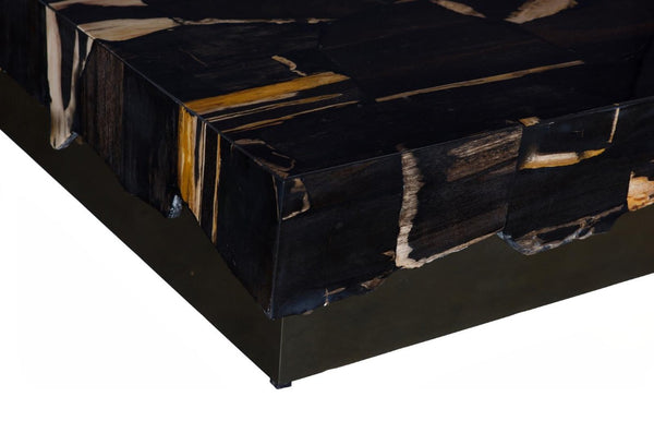 Phillips Collection Petramosaic Petrified Wood Square Coffee Table with Warm Brass Base for Modern Living ID121105