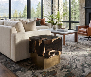 Phillips Collection Petramosaic Petrified Wood Side Table with Brass Base for Modern Living Spaces ID121106