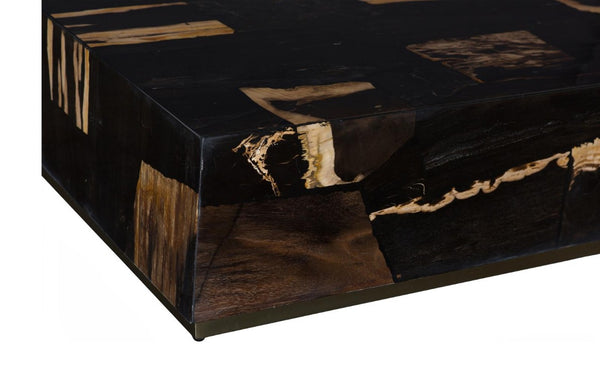 Phillips Collection Petramosaic Petrified Wood Mosaic Coffee Table with Brass Base Organic Stone Living Room ID121107