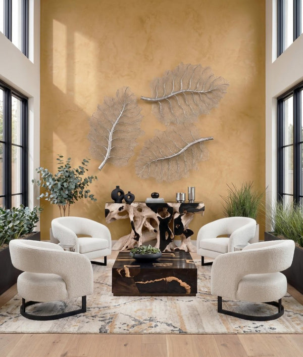Phillips Collection Petramosaic Petrified Wood Mosaic Coffee Table with Brass Base Organic Stone Living Room ID121107