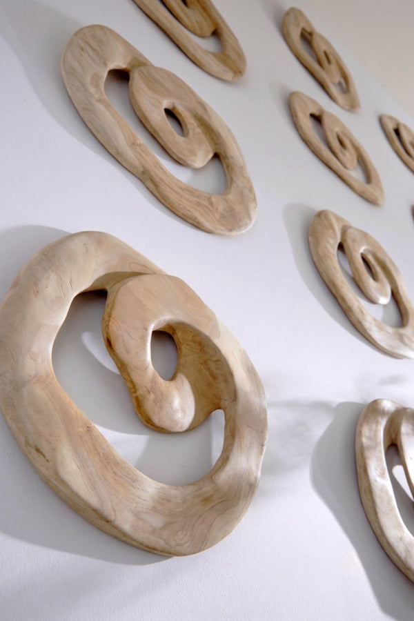Phillips Collection Swirl Hand-Carved Teak Wood Wall Tile Bleached Sculptural Organic Decor Accent ID121300