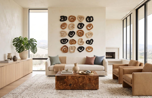 Phillips Collection Swirl Hand-Carved Teak Wood Wall Tile Bleached Sculptural Organic Decor Accent ID121300