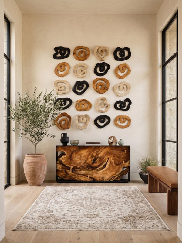 Phillips Collection Swirl Hand-Carved Teak Wood Wall Tile Bleached Sculptural Organic Decor Accent ID121300