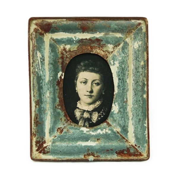Zentique Picture Frame Rustic Metal 7.5x9in with Distressed Patina, Glass Protection & Tabletop or Wall Display ID1957MI