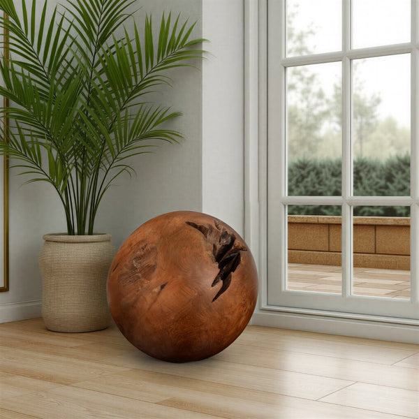 Phillips Collection Teak Wood Ball - Medium Decorative Sphere for Home Decor, Unique Hand-Carved Natural Accent Piece ID53977