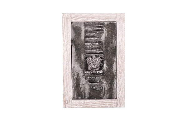 Phillips Collection Ganesha Ceramic Wall Relief with Lava Stone Finish Silver Leaf Accents and Wood Frame ID63190
