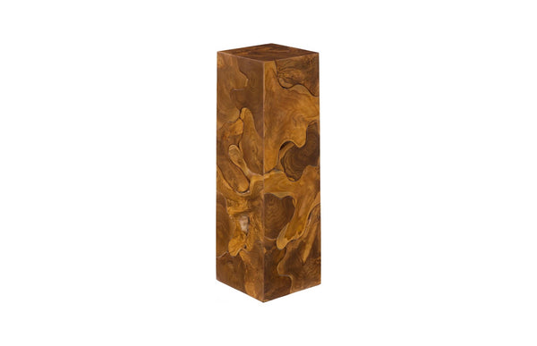 Phillips Collection Teak Slice Pedestal – Handcrafted Solid Wood Accent for Modern and Rustic Home Decor Display Square, LG ID65140