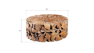Phillips Collection Teak Round Coffee Table - Unique Handcrafted Solid Wood, Rustic Mosaic Design for Modern Interiors ID65143