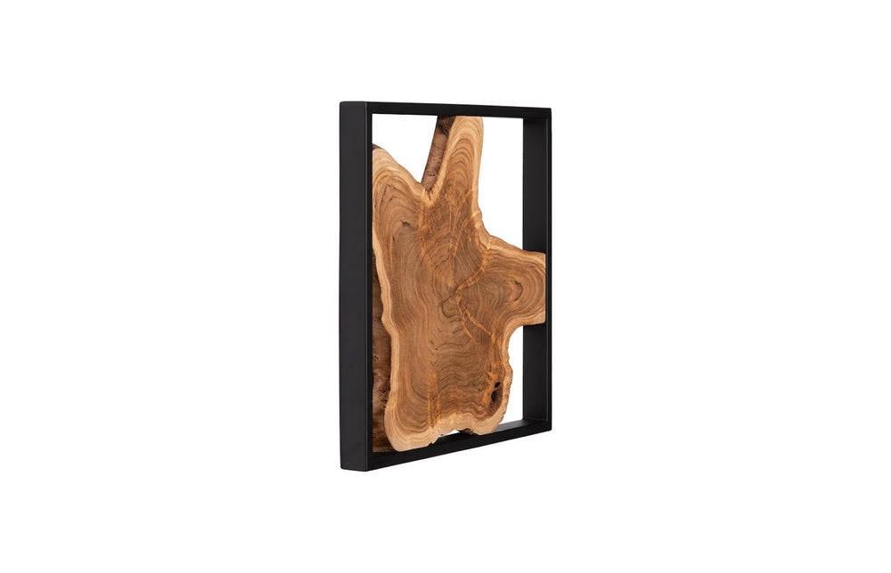Phillips Collection Framed Modern Organic Teak Wood Wall Tile in Sleek Black Metal Frame - Perfect for Any Décor! ID65155