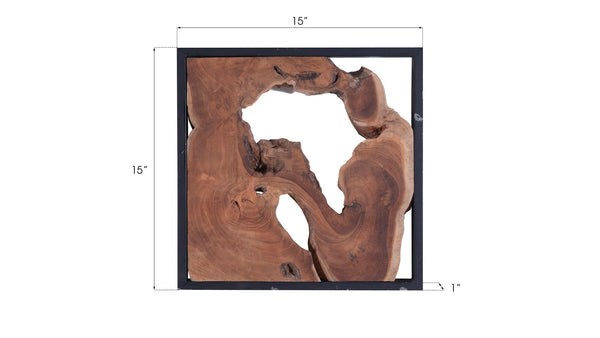 Phillips Collection Framed Slice Wall Tile - Teak Wood Art In Modern Black Frame For Elegant Home Décor Enhancements Brown Wood ,Teak Id65155
