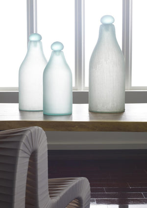 Phillips Collection Frosted Turquoise Lidded Glass Bottle Sculptural Decor for Shelves and Kitchen Vignettes 10 x 10 x 26 ID66323