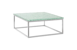 Phillips Collection Bubble Glass Coffee Table with Turquoise Tint and Organic Stone Texture Stainless Base ID74368