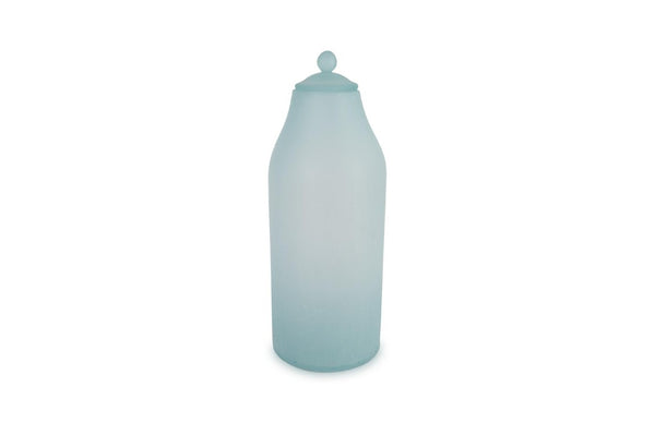 Phillips Collection Frosted Turquoise Lidded Glass Bottle Sculptural Decor for Shelves and Kitchen Vignettes 8 x 8 x 23 ID74393