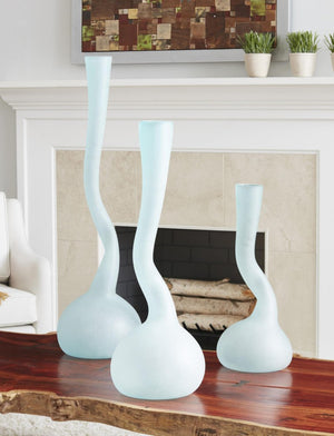 Phillips Collection Frosted Turquoise Hand Blown Glass Sculptural Corkscrew Vase for Mantel or Entryway ID74396