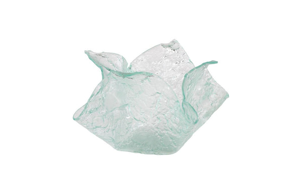 Phillips Collection Bubble Glass Decorative Bowl Handcrafted Turquoise Fluted Artisan Accent Piece ID74540