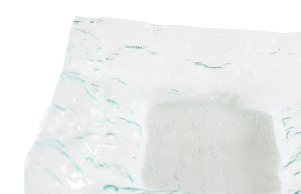 Phillips Collection Bubble Turquoise Glass Plate with Organic Stone Pressed Relief and Fluted Artisan Edges ID74545