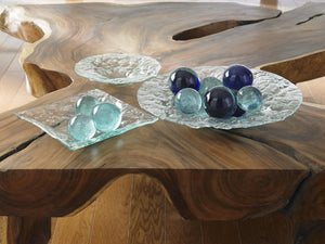 Phillips Collection Bubble Turquoise Glass Plate with Organic Stone Pressed Relief and Fluted Artisan Edges ID74545