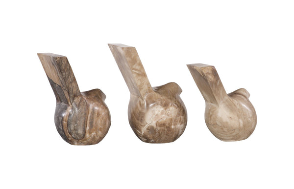 Phillips Collection Petrified Wood Birds Set of 3 - Hand-Carved Natural Elegance for Home Décor & Display Accents ID75023