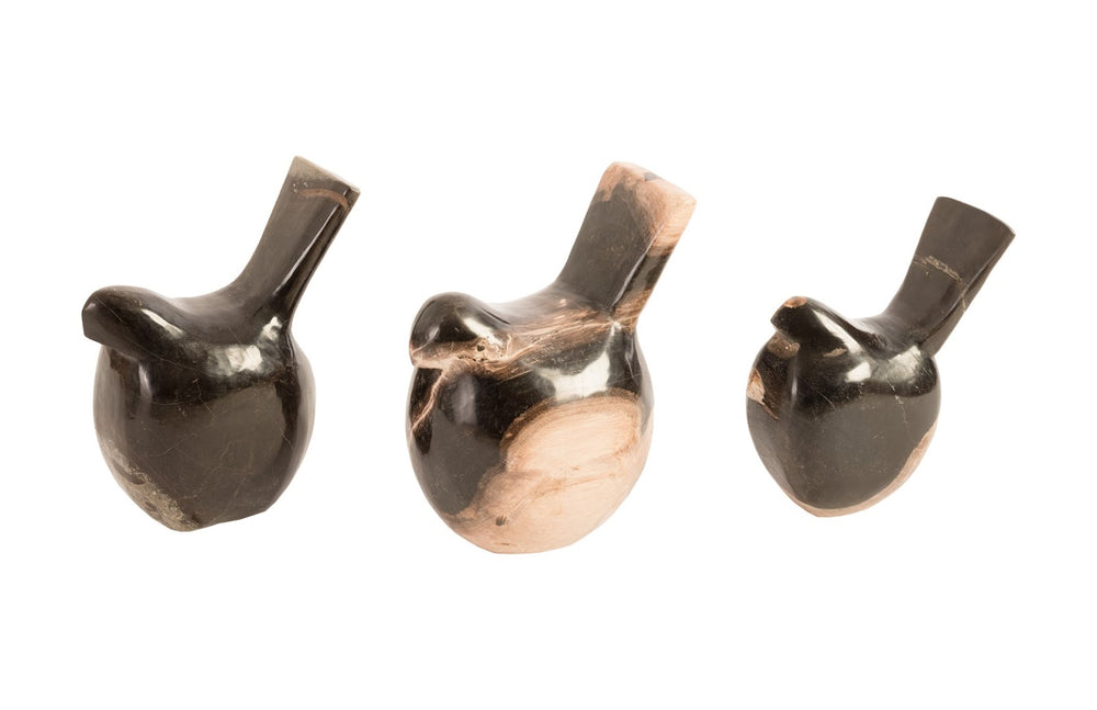 Phillips Collection Petrified Wood Birds, Hand-carved Set Of 3 Stunning Decor Pieces For Home, Table & Window Sill Assorted,Off White,Black Petrified Wood Id75023