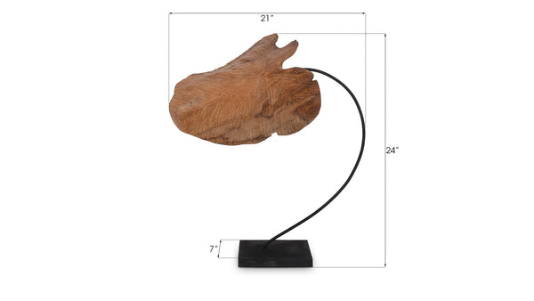 Phillips Collection Carved Leaf Sculpture - Elegant Teak Wood Art Piece With Metal Base For Unique Home Decor Accents Brown,Black Wood ,Teak Id75186