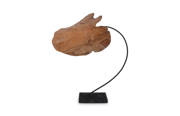 Phillips Collection Carved Leaf Sculpture - Elegant Teak Wood Art Piece With Metal Base For Unique Home Decor Accents Brown,Black Wood ,Teak Id75186
