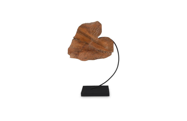 Phillips Collection Carved Leaf Sculpture - Elegant Teak Wood Art Piece With Metal Base For Unique Home Decor Accents Brown,Black Wood ,Teak Id75187