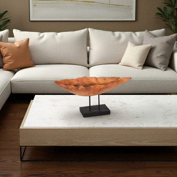 Phillips Collection Carved Leaf Sculpture on Stand - Handcrafted Mahogany Art Piece for Elegant Home Décor Display ID83700