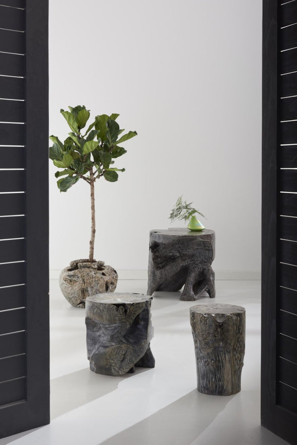 Phillips Collection Black Wash Solid Wood Round Stool Handcrafted Artisan Accent Seat or Plant Stand ID85089