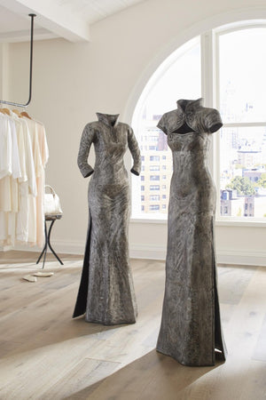 Phillips Collection Dress Sculpture Hand Formed Aluminum Figure Life Sized Statement Art for Entryway ID96058