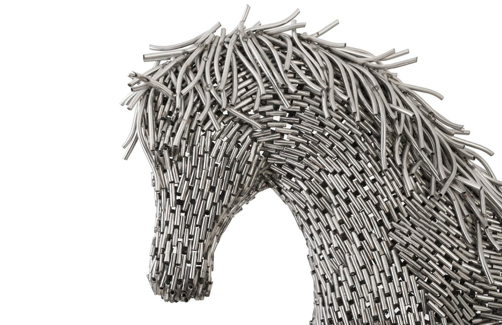 Phillips Collection Horse Pipe Sculpture – Award-Winning Art by Timbul Raharjo, Lifelike Stainless Steel Design, 96" Long ID96061