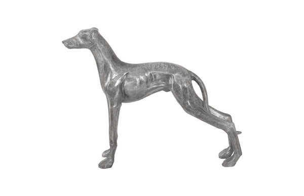 Phillips Collection Posing Dog Aluminum Sculpture with Antiqued Black Silver Patina for Modern Interiors ID96063