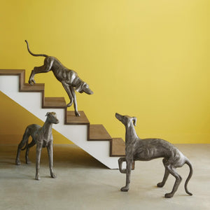 Phillips Collection Posing Dog Aluminum Sculpture with Antiqued Black Silver Patina for Modern Interiors ID96063