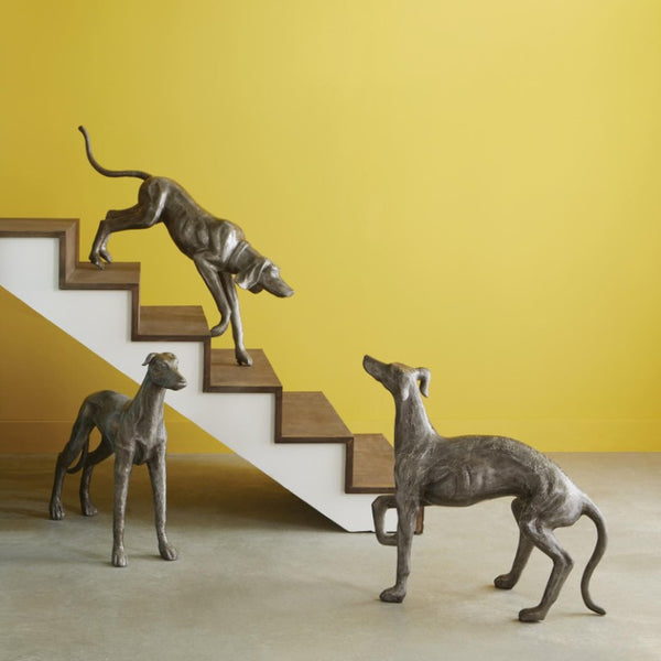Phillips Collection Posing Dog Aluminum Sculpture with Antiqued Black Silver Patina for Modern Interiors ID96063