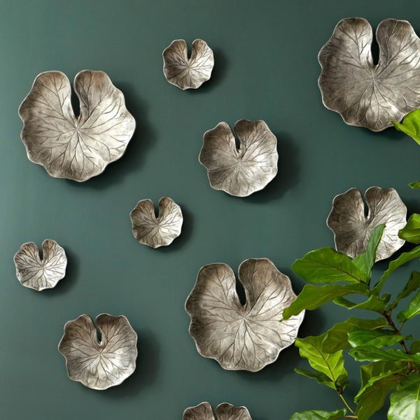 Phillips Collection Lotus Leaf Aluminum Wall Sculpture Set of 3 Polished Silver Modern Organic Art Panels ID96066