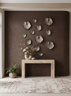 Phillips Collection Lotus Leaf Aluminum Wall Sculpture Set of 3 Polished Silver Modern Organic Art Panels ID96066