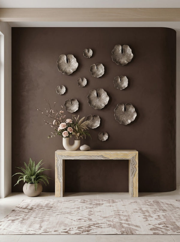 Phillips Collection Lotus Leaf Aluminum Wall Sculpture Set of 3 Polished Silver Modern Organic Art Panels ID96066