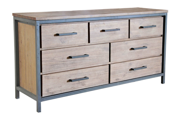 Lh Imports Irondale 7 Drawer Dresser - Stylish Storage Solution For Your Home Decor And Organization Needs Brown,Grey Acacia,Mdf Acacia Veneer,Iron Idb07