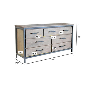 Lh Imports Irondale 7 Drawer Dresser - Stylish Storage Solution For Your Home Decor And Organization Needs Brown,Grey Acacia,Mdf Acacia Veneer,Iron Idb07