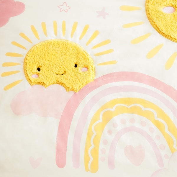 JLA Home Sunshine Kids Comforter Set with Sherpa Applique Embroidered Suns and Rainbow Pillow 90 W x 90 L IDK10-0016