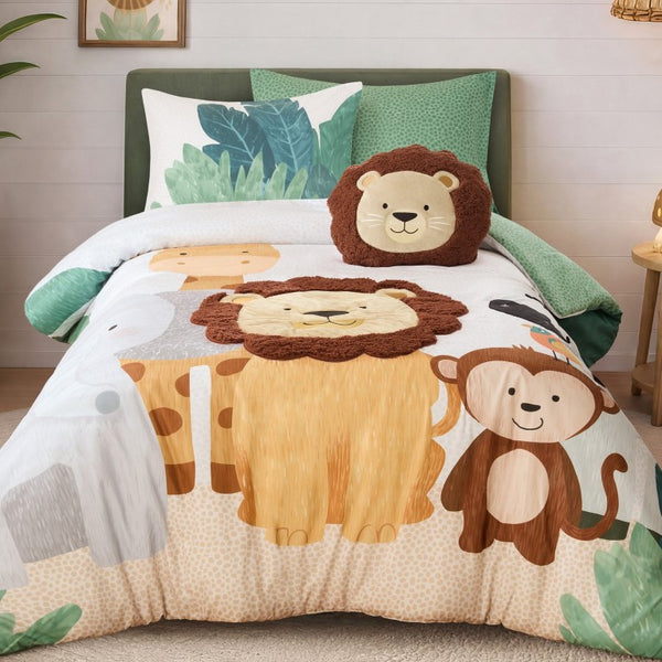 JLA Home Safari Kids Jungle Animal Microfiber Comforter Set with Sherpa Applique Lion Detail 68 W x 90 L IDK10-0019