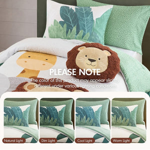 JLA Home Safari Kids Jungle Animal Microfiber Comforter Set with Sherpa Applique Lion Detail 68 W x 90 L IDK10-0019