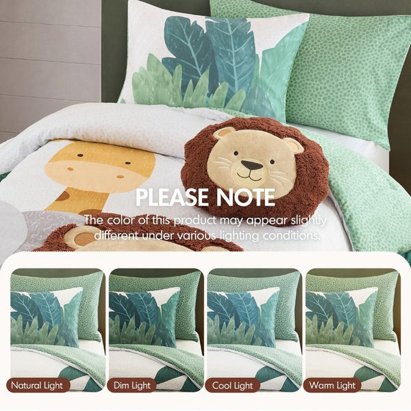 JLA Home Safari Kids Jungle Animal Microfiber Comforter Set with Sherpa Applique Lion Detail 68 W x 90 L IDK10-0019
