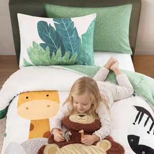 JLA Home Safari Kids Jungle Animal Microfiber Comforter Set with Sherpa Applique Lion Detail 68 W x 90 L IDK10-0019