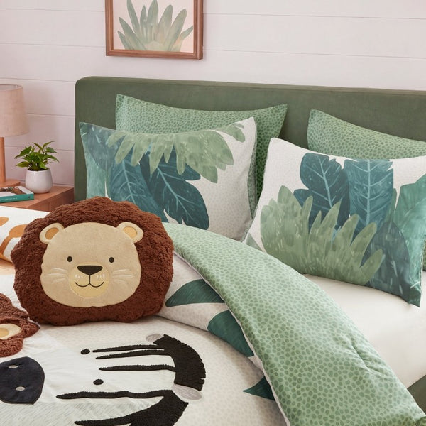 JLA Home Safari Kids Jungle Animal Microfiber Comforter Set with Sherpa Applique Lion Detail 90 W x 90 L IDK10-0020