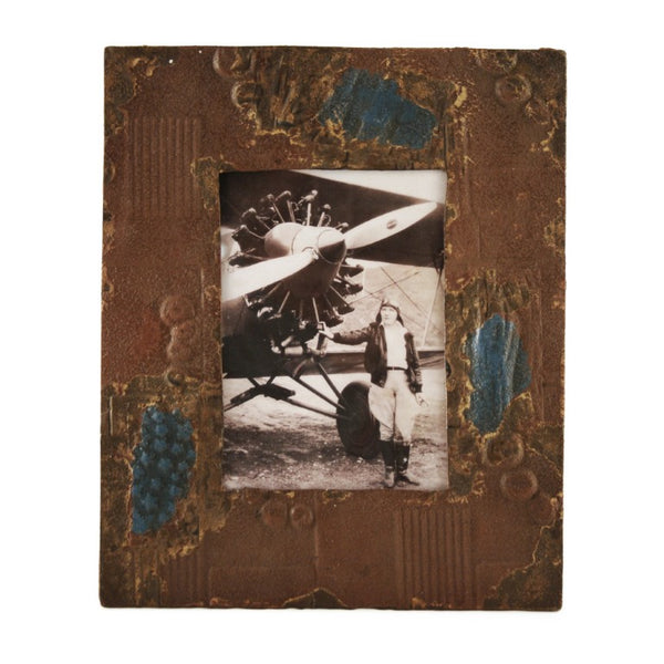 Zentique Picture Frame Vintage-Industrial Metal with Distressed Finish, Slim Profile, Tabletop or Wall Display (9.25x11) Rustic Bronze IF200810KM