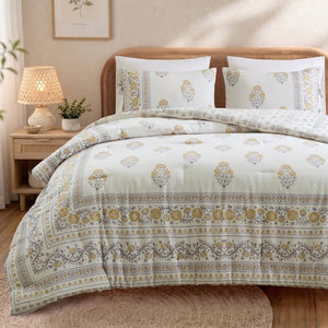 JLA Home Thalia Floral Medallion Comforter Set Cotton Blend Farmhouse Bohemian Bedroom Bedding 106 W x 94 L II10-1351