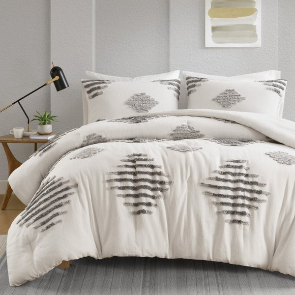 JLA Home Tahli Tufted Chenille Comforter Set with Cotton Blend Face and Hypoallergenic Fill 106 W x 94 L II10-1355