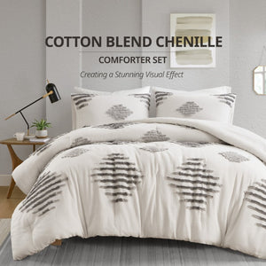 JLA Home Tahli Tufted Chenille Comforter Set with Cotton Blend Face and Hypoallergenic Fill 106 W x 94 L II10-1355