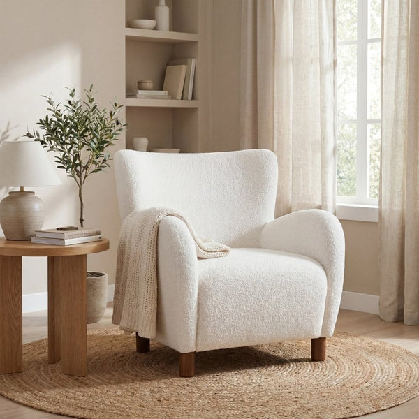 JLA Home Stella Wingback Accent Chair with Walnut Legs Tailored Upholstery for Living Rooms II100-0612